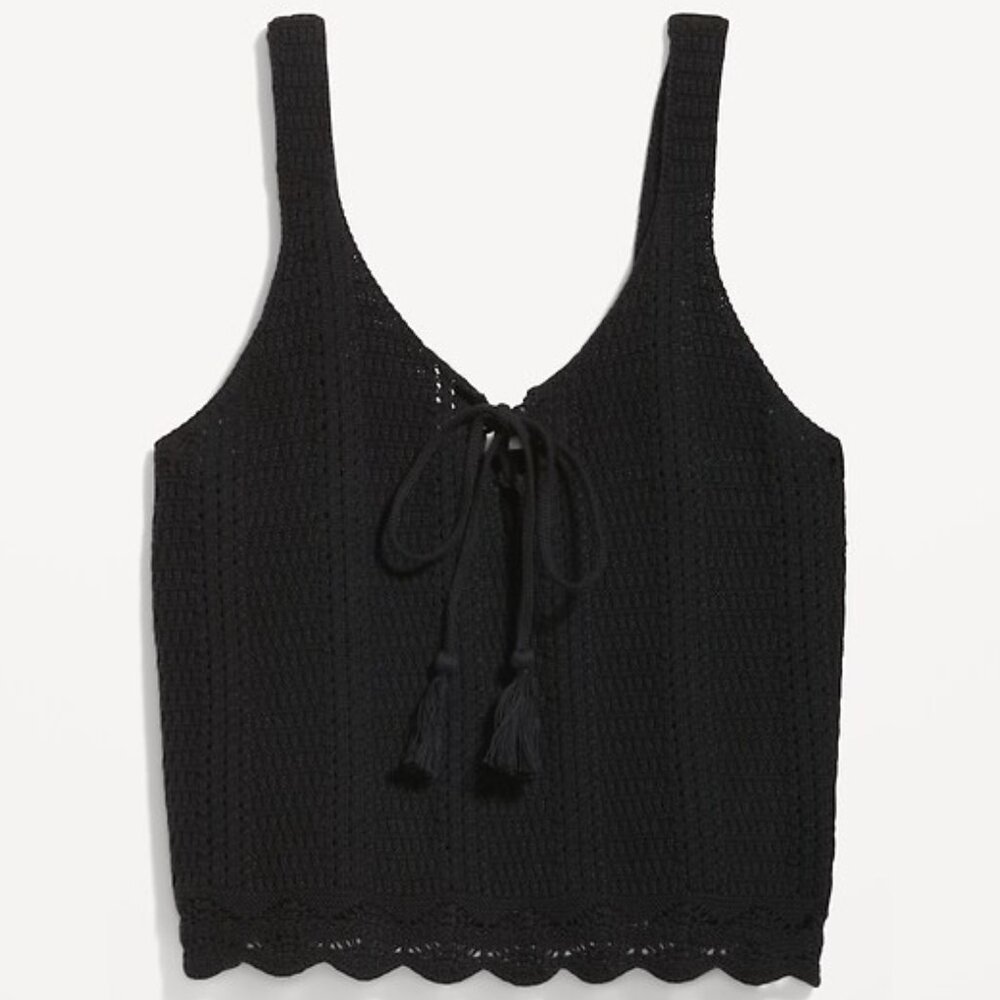 Tie Front Sweater Tank Top Black